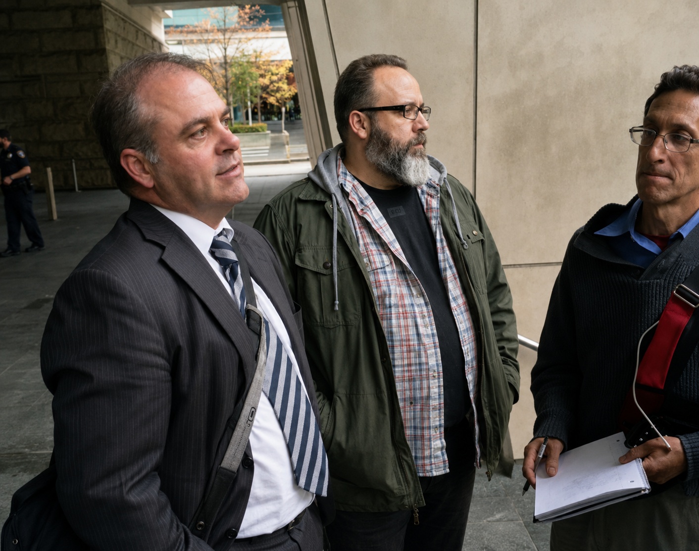 Rick Koerber and Marcus Mumford outside the federal courthouse in Oregon